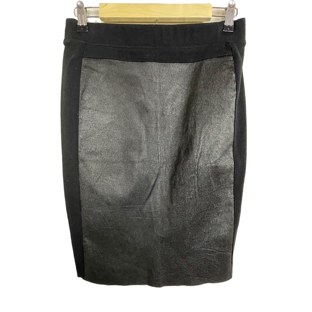 Hache Skirt Women's Size 44 Italy Black True Leather Front‎ Panel Pencil